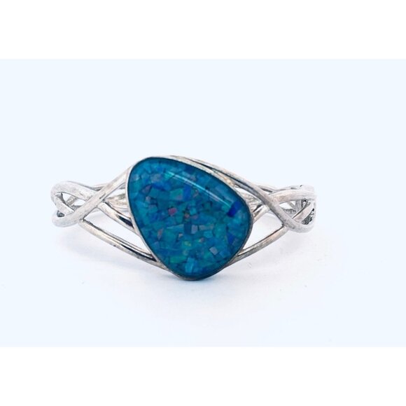 Vintage WK Whitney Kelly Sterling Silver Mosaic Opal Cuff Bracelet 925, 26.8g - Picture 1 of 9
